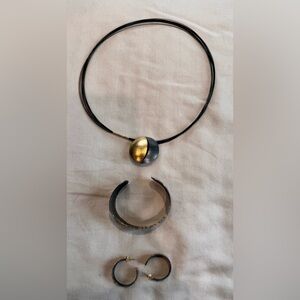 Elegant pewter and brass jewelry set